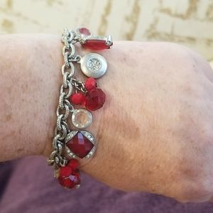 Red/Silvertone Beaded Charm Bracelet (WHBM)
